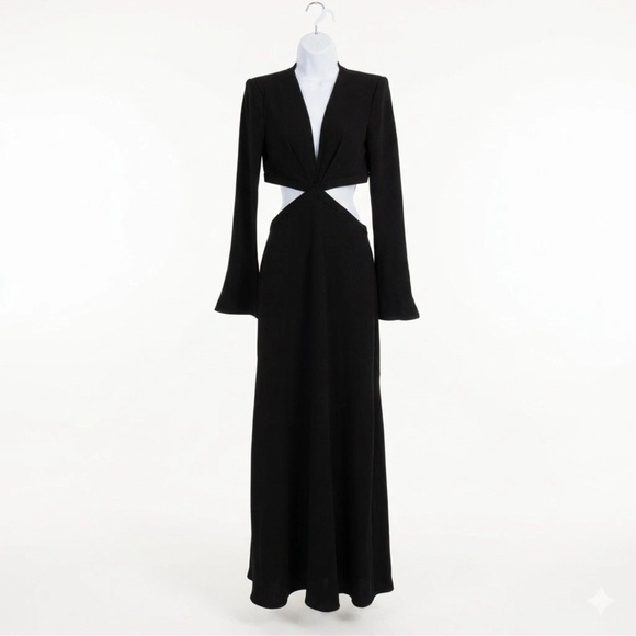 A.L.C. Dresses & Skirts - A.L.C. Issa Cutout Black Evening Gown Maxi Dress Size 4 Long Flare Sleeve VNeck